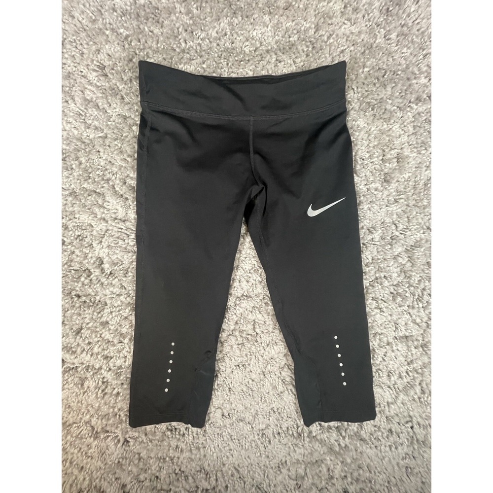 NIKE Epic Run 850484-010 Girl's‎ Size Medium Black Cropped Dri-Fit Running Pants
